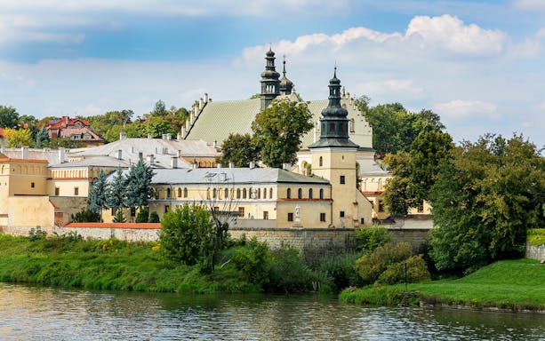 Tyniec Abbey viewed from the Vistula River during a sightseeing cruise from Krakow.