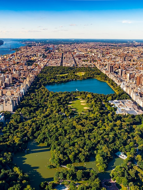 Aerial view of Central Park and Manhattan skyline, NYC, for private tour from Westchester.
