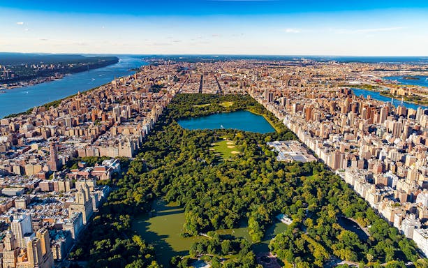 Aerial view of Central Park and Manhattan skyline, NYC, for private tour from Westchester.