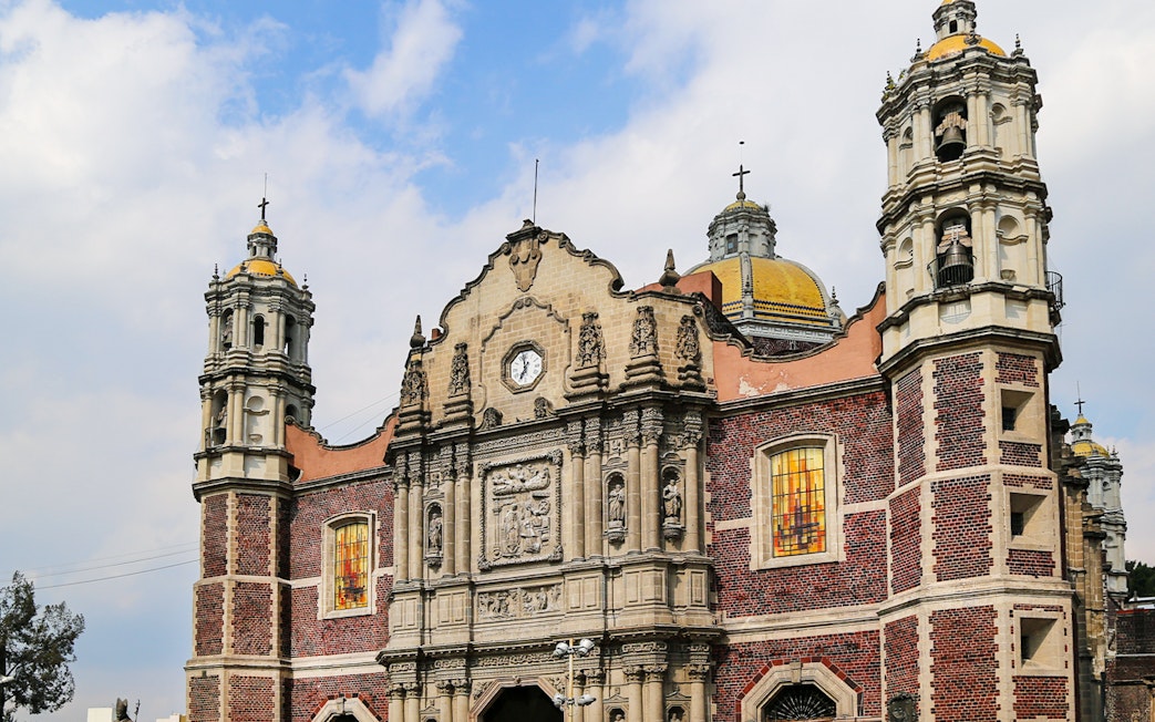 Basilica Shrine of Guadalupe facade with towers, Mexico City, Mexico.