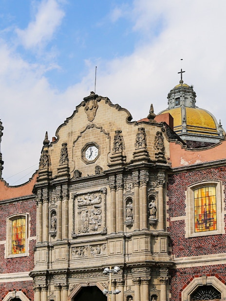 Basilica Shrine of Guadalupe facade with towers, Mexico City, Mexico.