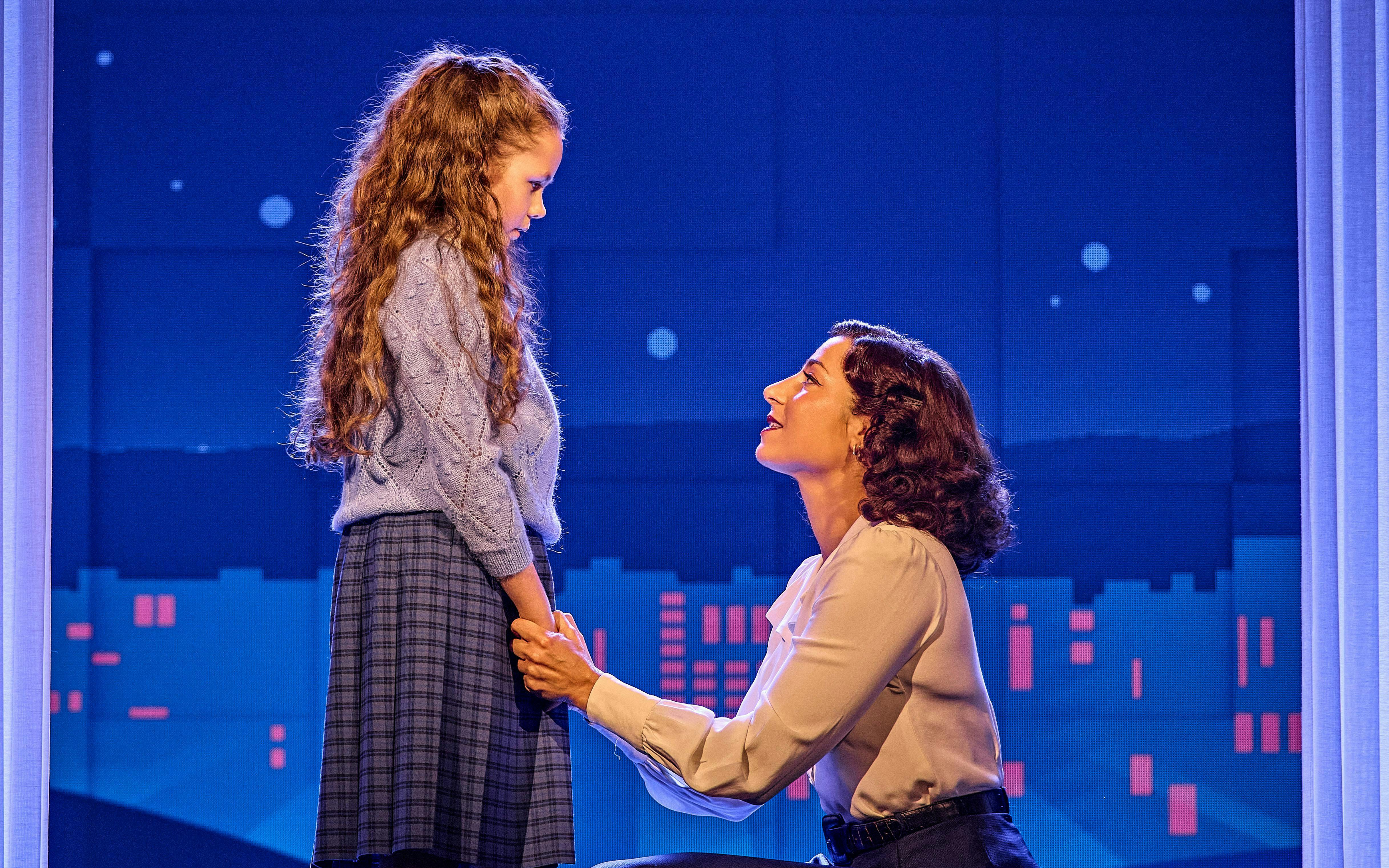 Child and adult in a heartfelt scene from Sinatra The Musical, Westend.