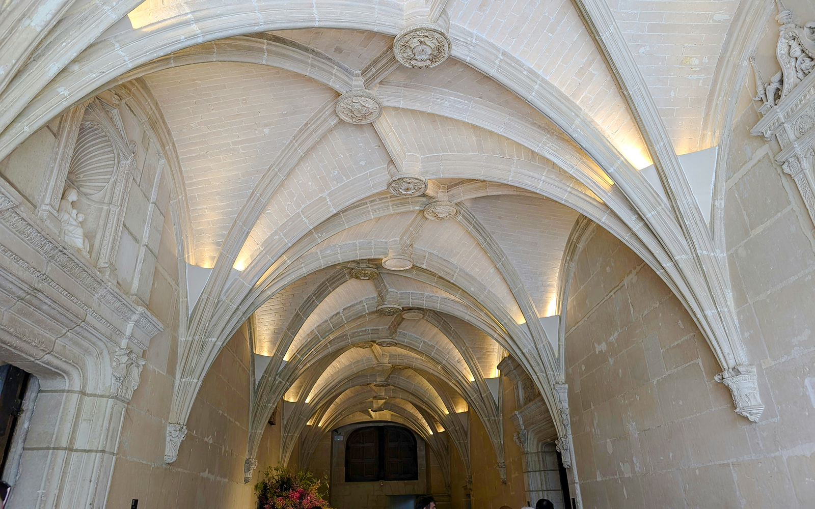 Gothic vaulted ceiling inside Chenonceau Castle, France.