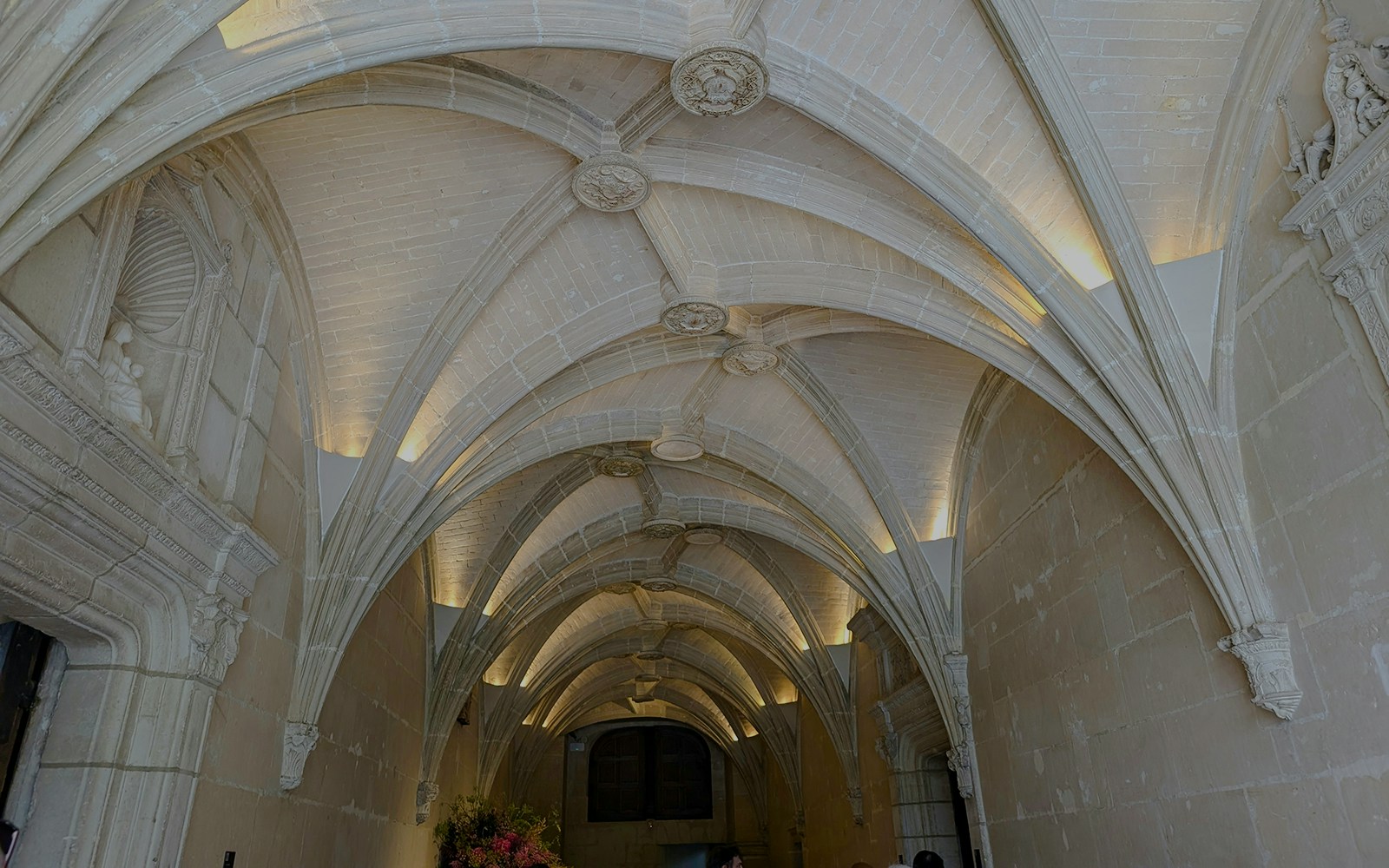 Gothic vaulted ceiling inside Chenonceau Castle, France.