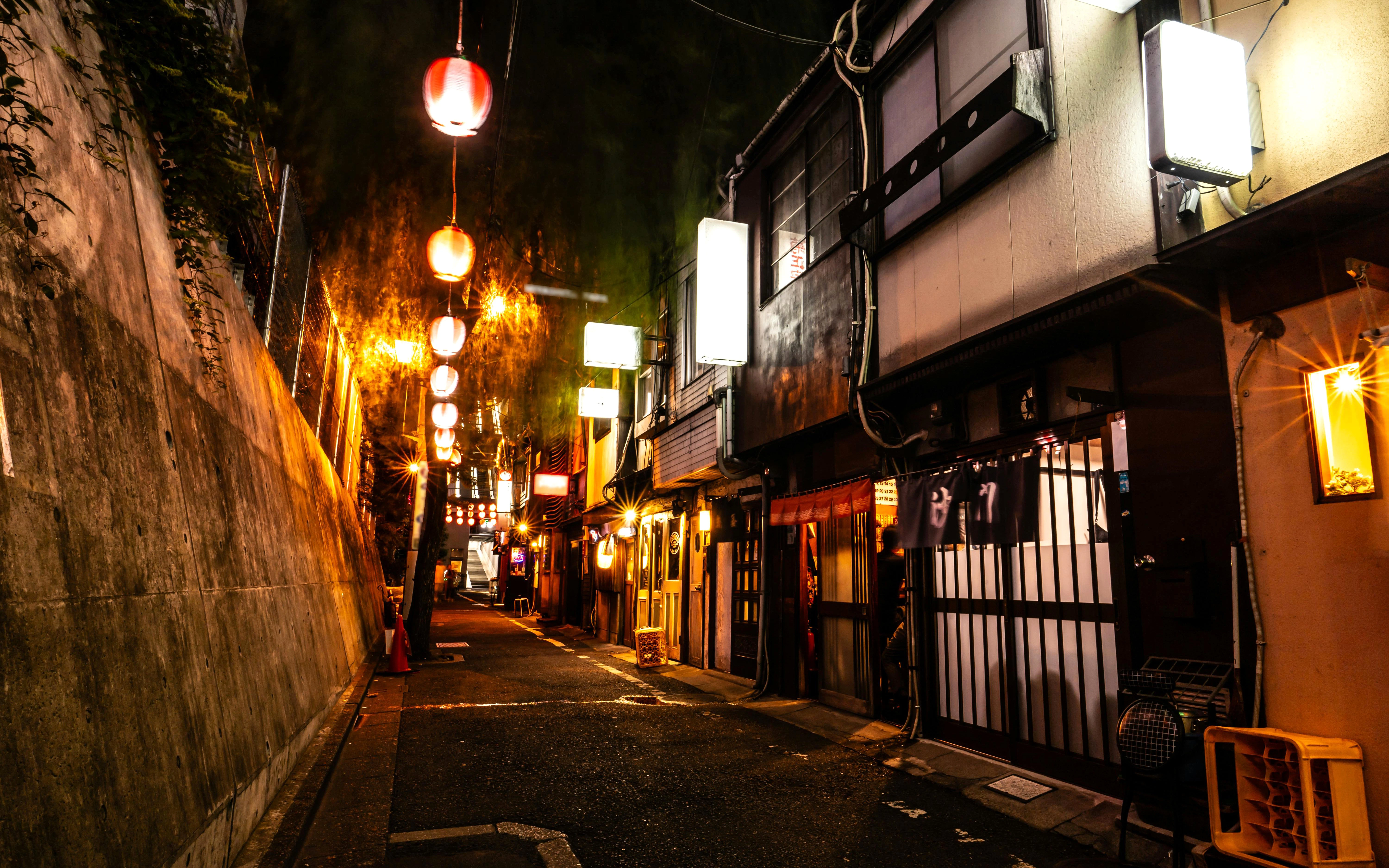 Nonbei Yokocho alley with traditional lanterns and old-style bars in Shibuya, Tokyo.