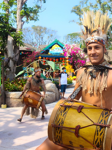 Performers playing drums at Sun World Hon Thom in Phu Quoc.