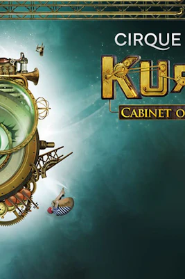Cirque du Soleil Kurios poster with acrobats and steampunk elements.