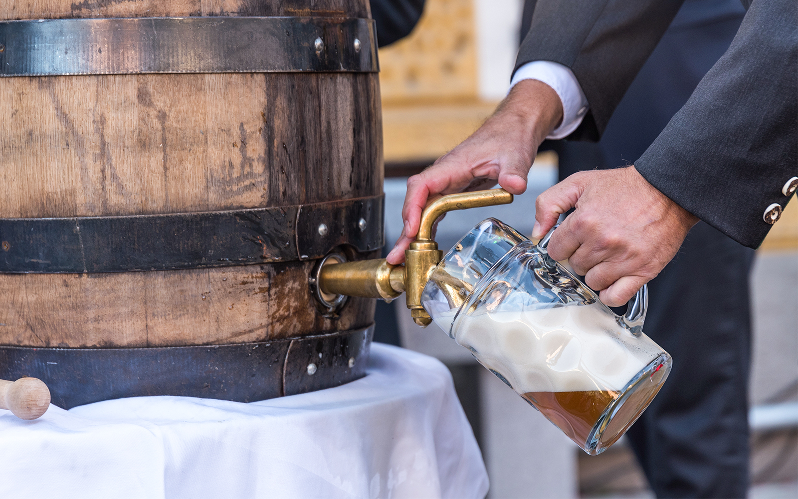 Oktoberfest Tapping And Filling The First Beer Mug