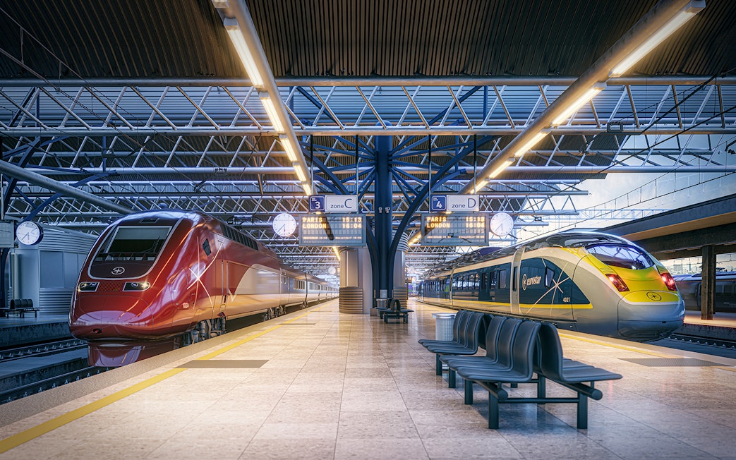 Eurostar trains at station platform, Interrail Germany Mobile Pass.