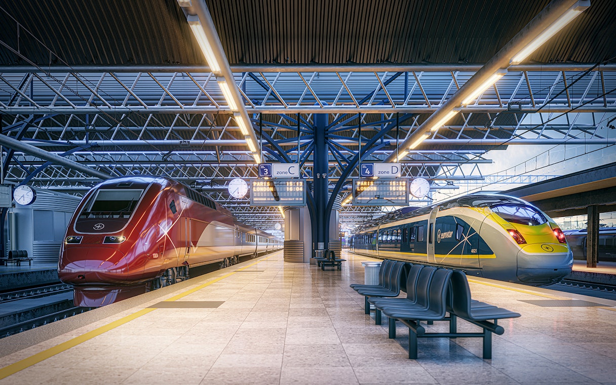 Eurostar trains at station platform, Interrail Germany Mobile Pass.