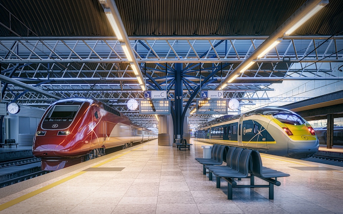 Eurostar trains at station platform, Interrail Germany Mobile Pass.