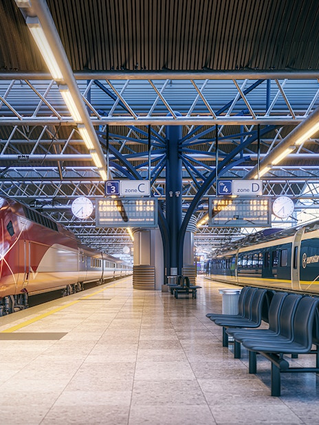 Eurostar trains at station platform, Interrail Germany Mobile Pass.