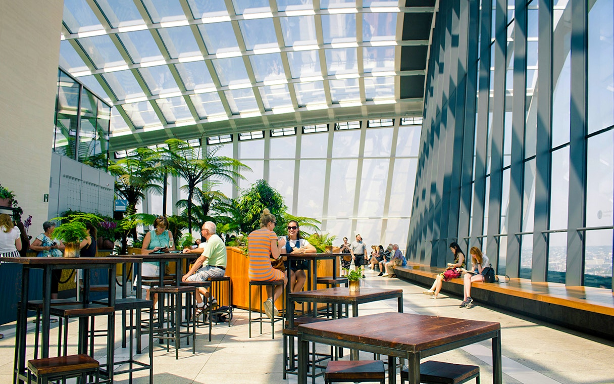 Visitors enjoying the view at Sky Garden, London.