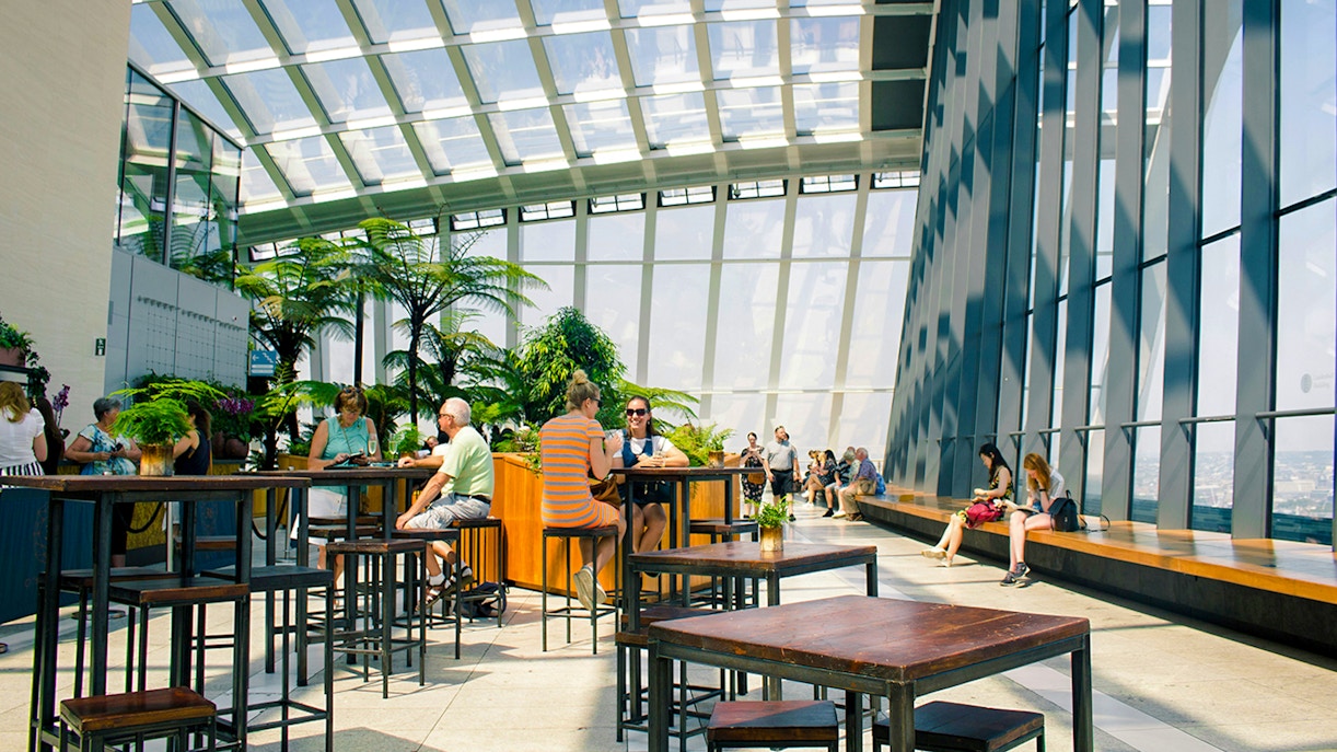Visitors enjoying the view at Sky Garden, London.