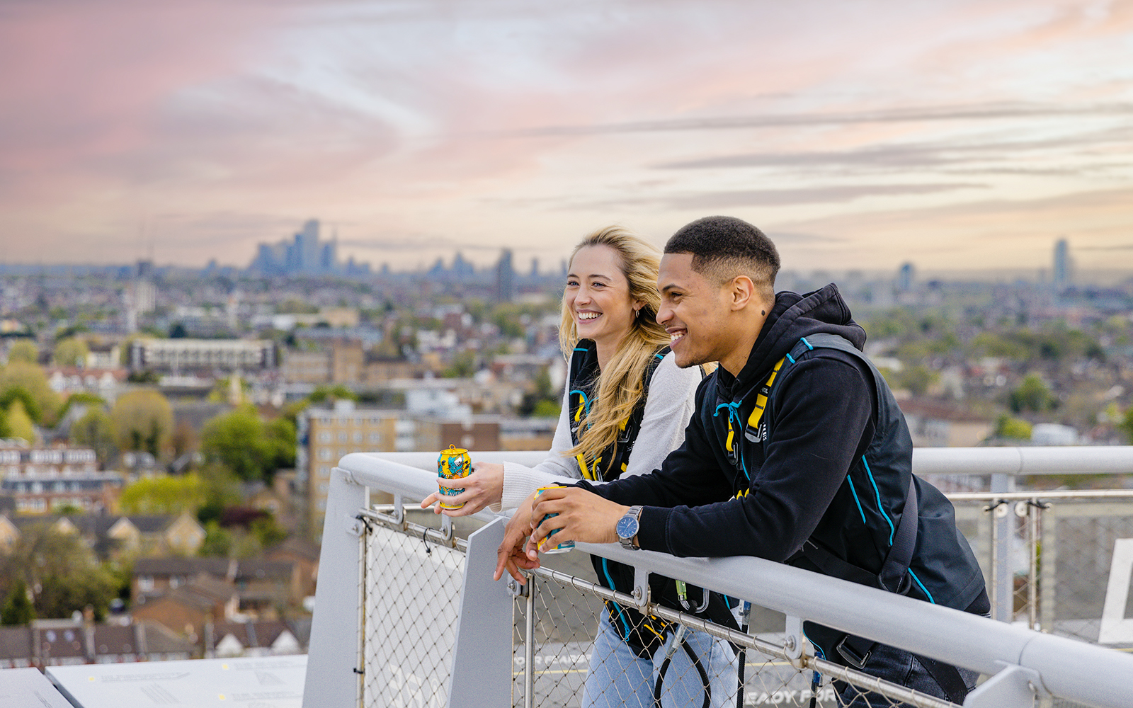 Visitors enjoying the view from The Dare Skywalk in London.