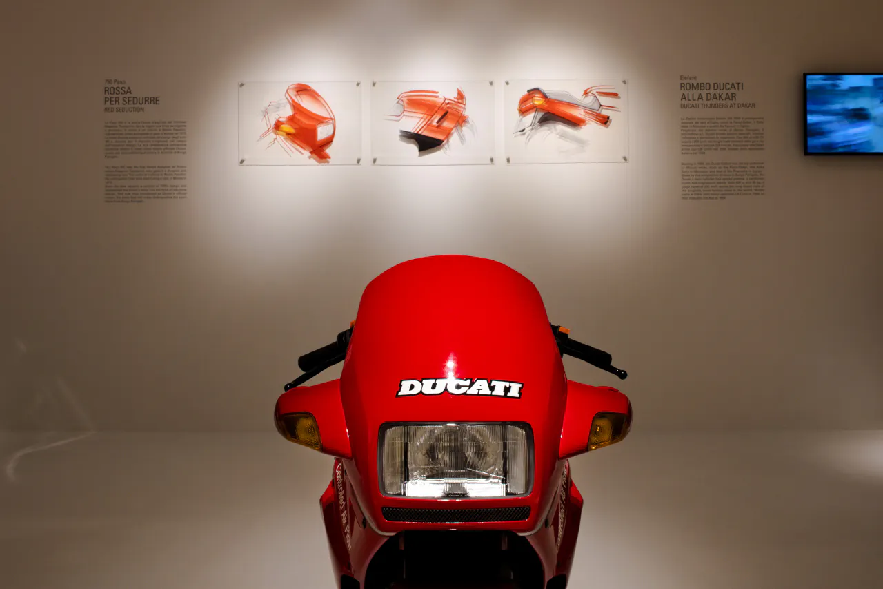 Ducati motorcycle display at Ducati Museum, Bologna.