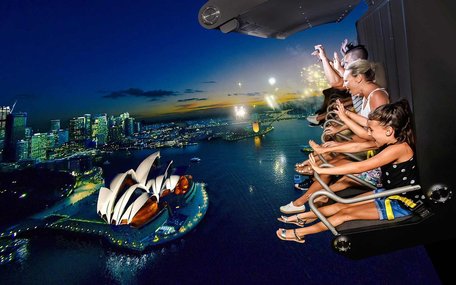 Sky Voyager ride at Dreamworld, Gold Coast, showcasing immersive flight simulation experience.