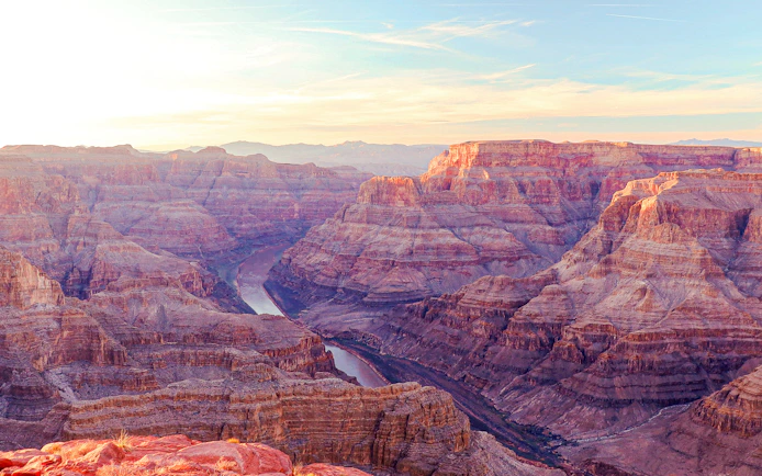 Grand Canyon West Rim view with river, seen from helicopter tour.