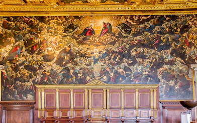 Chamber of the Council of Ten fresco inside Doge's Palace, Venice, Italy.