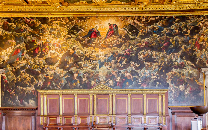 Chamber of the Council of Ten fresco inside Doge's Palace, Venice, Italy.