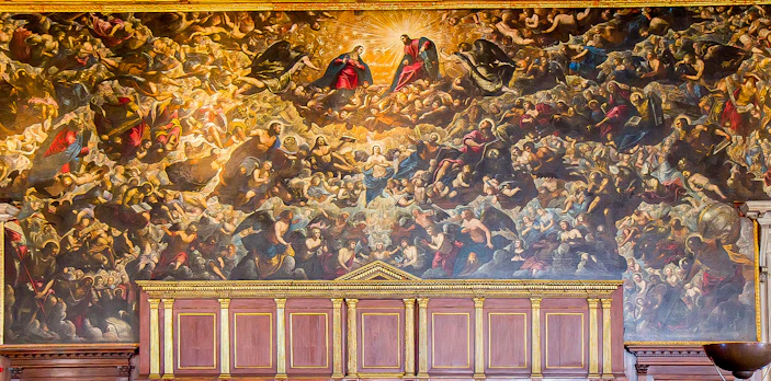 Chamber of the Council of Ten fresco inside Doge's Palace, Venice, Italy.