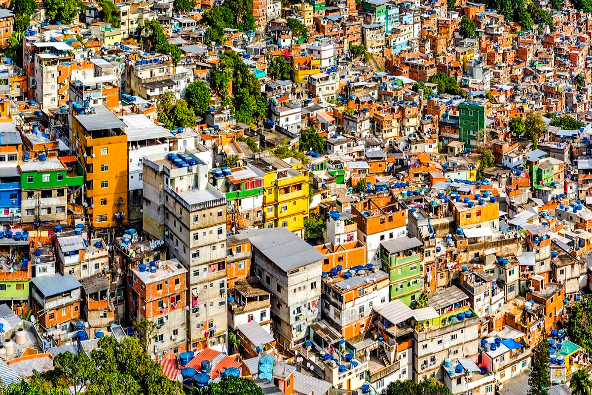 Rocinha Favela's colorful hillside homes in Rio de Janeiro, showcasing local life and culture.