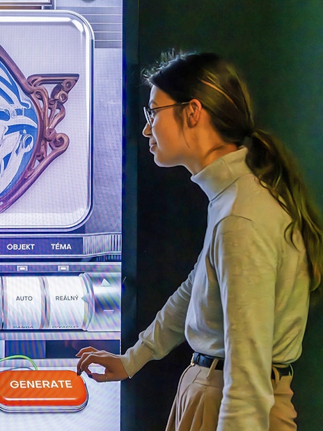 Guests interacting with a digital display at Praga Magica Interactive Exhibition.