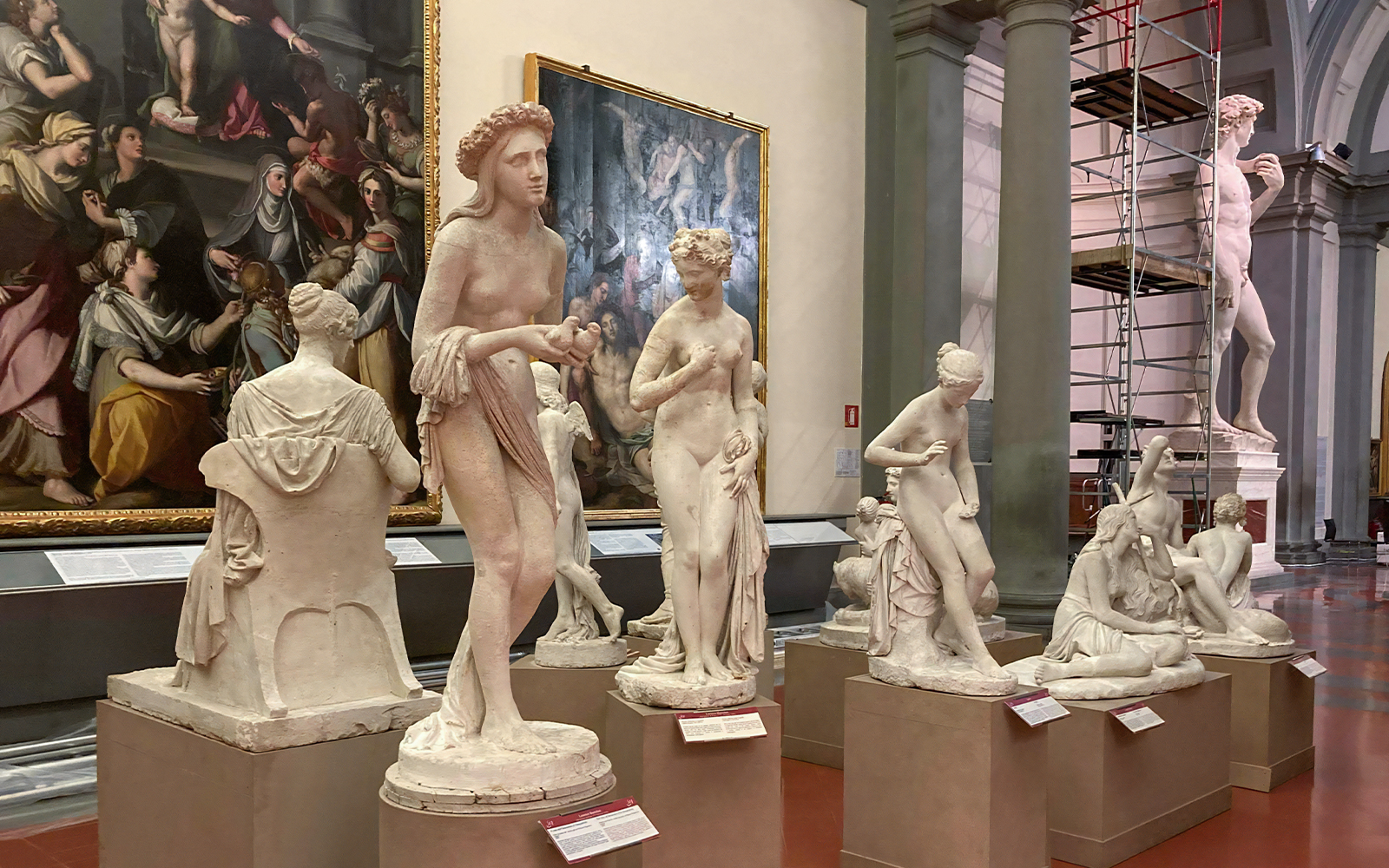 Hall of The Colossus sculptures in Accademia Gallery, Florence.