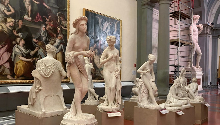 Hall of The Colossus sculptures in Accademia Gallery, Florence.