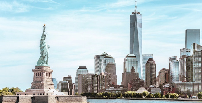 Statue of Liberty and Manhattan skyline from 60 Mins Lady Liberty Cruise.