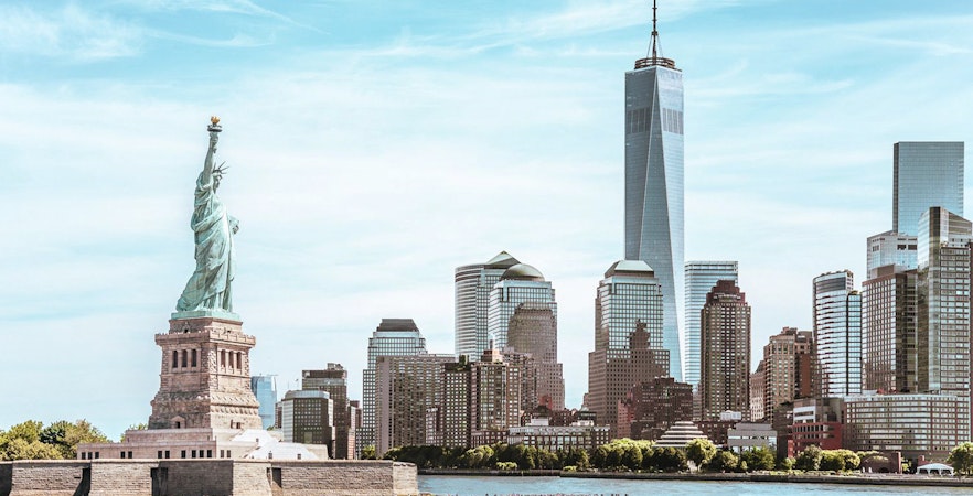 Statue of Liberty and Manhattan skyline from 60 Mins Lady Liberty Cruise.