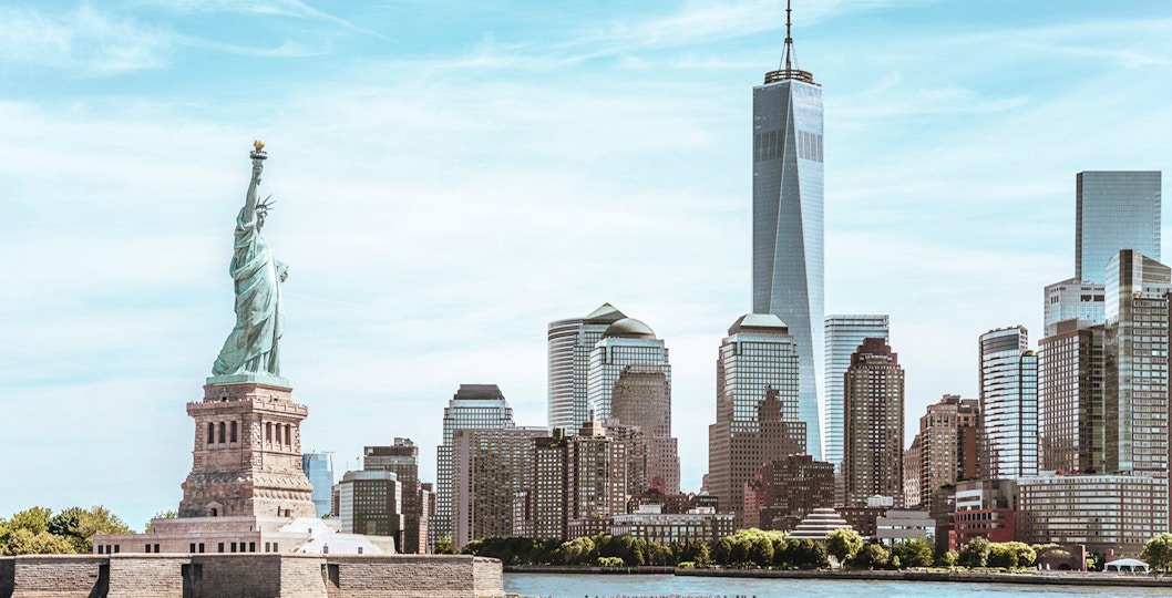 Statue of Liberty and Manhattan skyline from 60 Mins Lady Liberty Cruise.