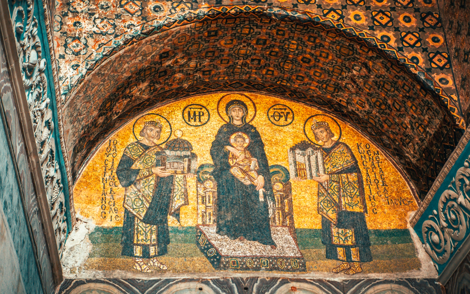 Mosaic of Virgin Mary and emperors in Hagia Sophia, Istanbul.