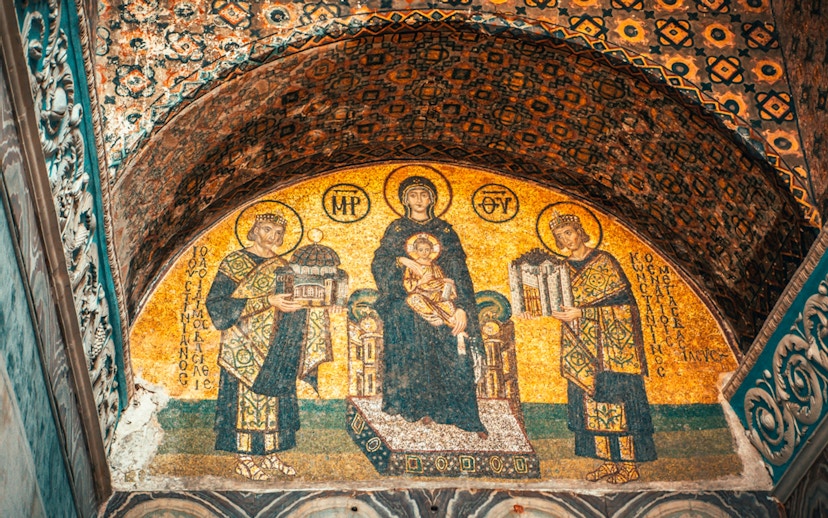 Mosaic of Virgin Mary and emperors in Hagia Sophia, Istanbul.