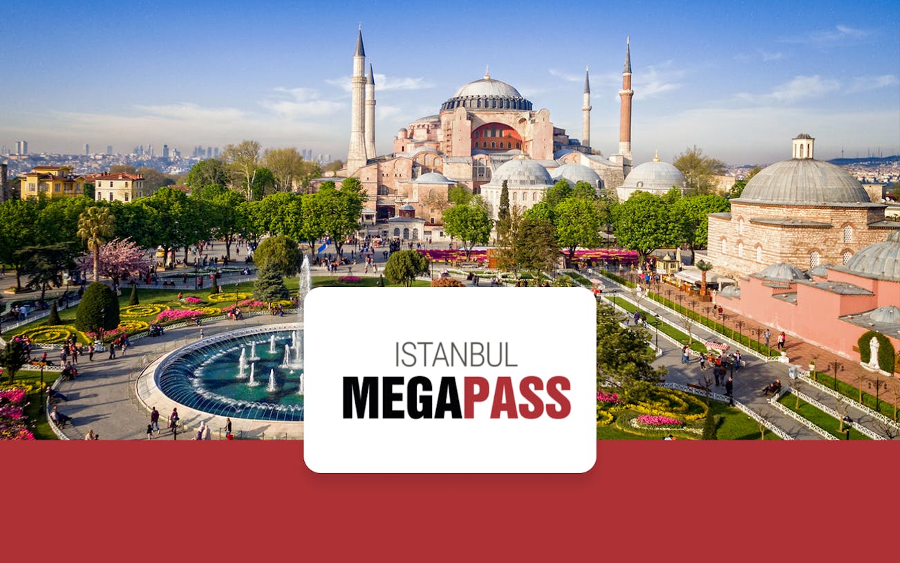 Hagia Sophia and gardens in Istanbul, view from above, part of Istanbul MegaPass attractions.