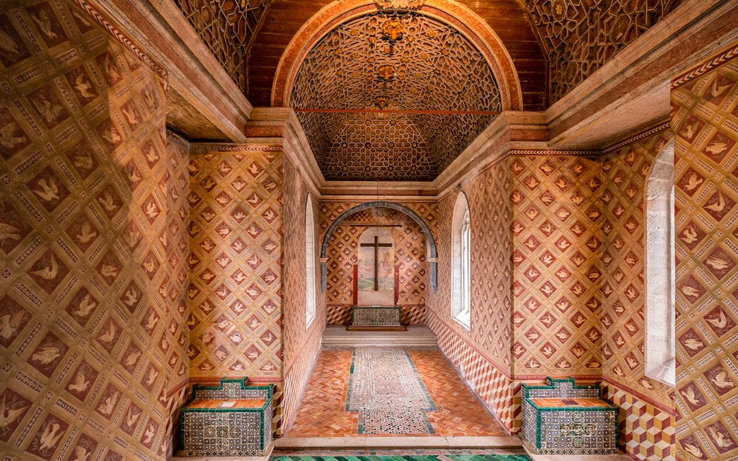 Ceramic tiles and intricate patterns inside National Sintra Palace, Portugal.