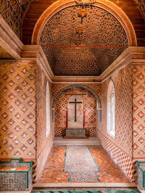 Ceramic tiles and intricate patterns inside National Sintra Palace, Portugal.