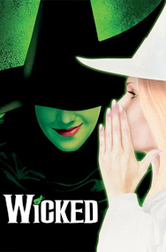 Wicked West End show poster featuring two characters in contrasting hats