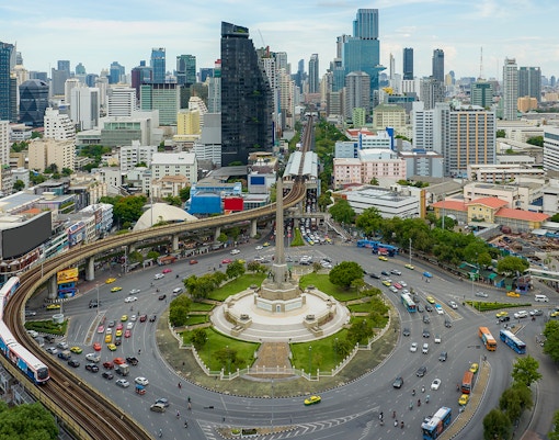 Aerial shot of Victory Monument in Bangkok