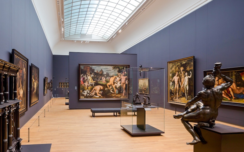 Rijksmuseum 17th century gallery with paintings and sculptures on display.