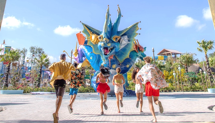 Andamanda Phuket Pearl Palace water park with slides and pools in Thailand.