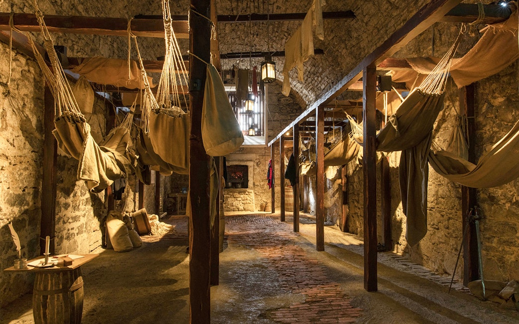Prisoner hammocks inside Edinburgh Castle's war room.
