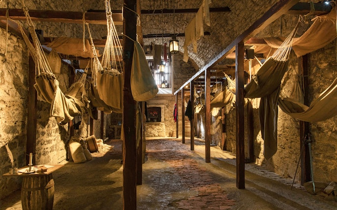 Prisoner hammocks inside Edinburgh Castle's war room.
