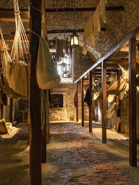 Prisoner hammocks inside Edinburgh Castle's war room.