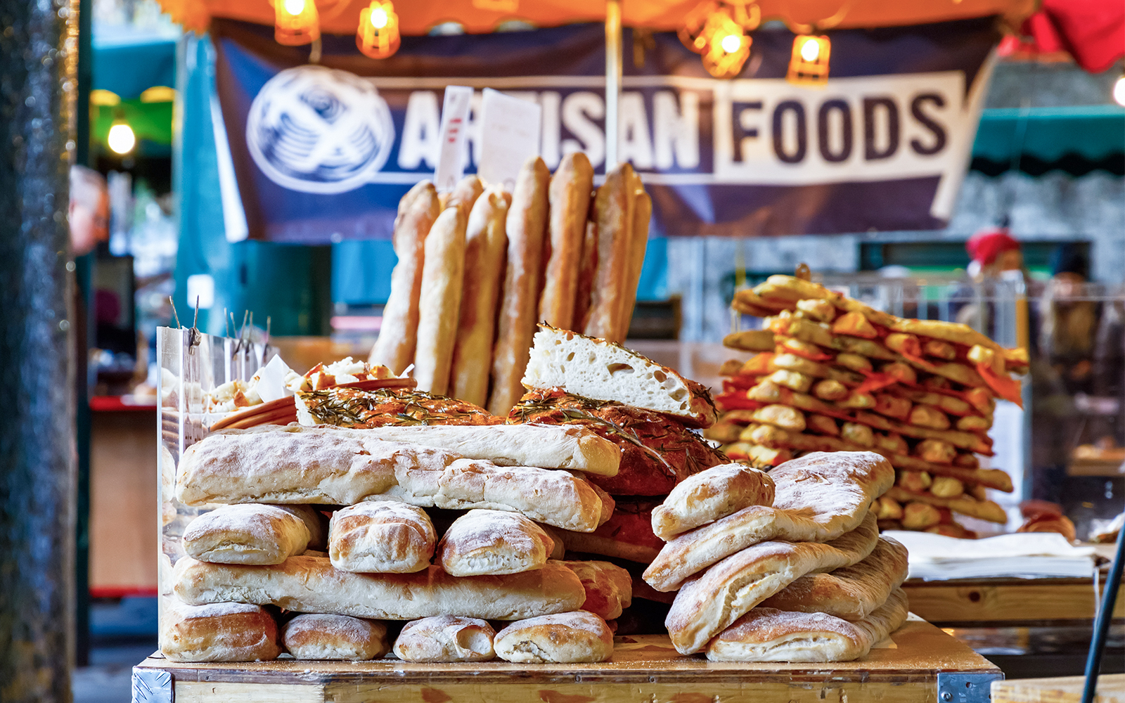 Artisan bread display at Borough Market, London, part of the Eating London: Borough Market & Bankside Food Tour.