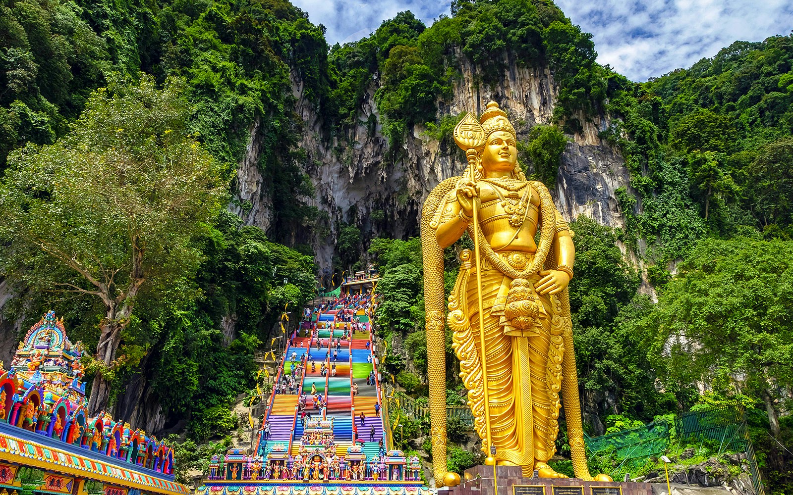 vibrant 272 steps leading to the main temple cave