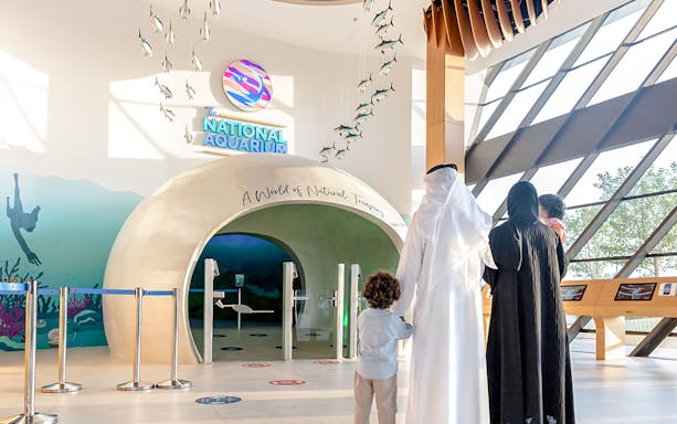 Visitors entering the National Aquarium in Abu Dhabi.