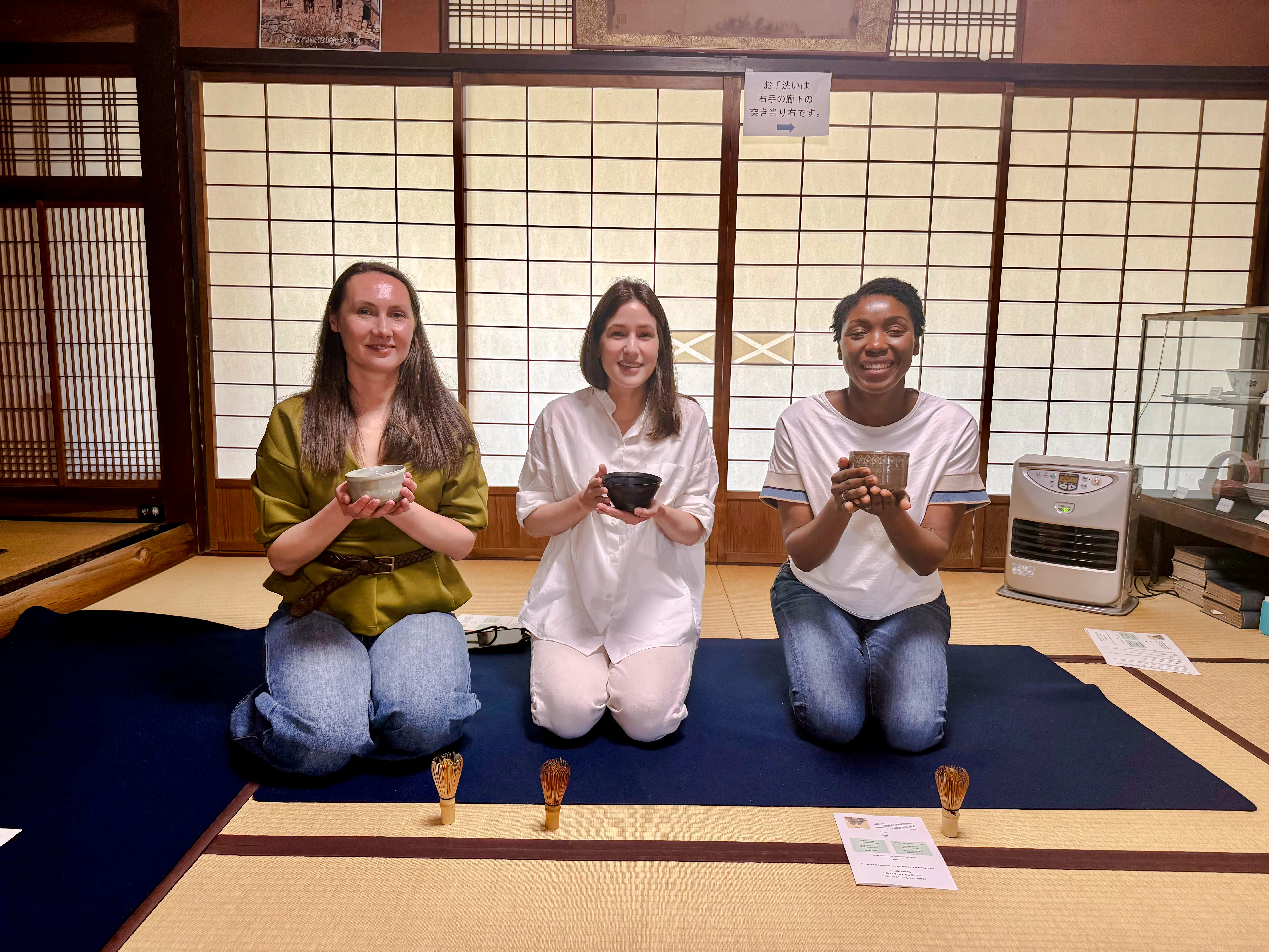Participants enjoying a tea ceremony at a cultural house in Hyogo, Japan.