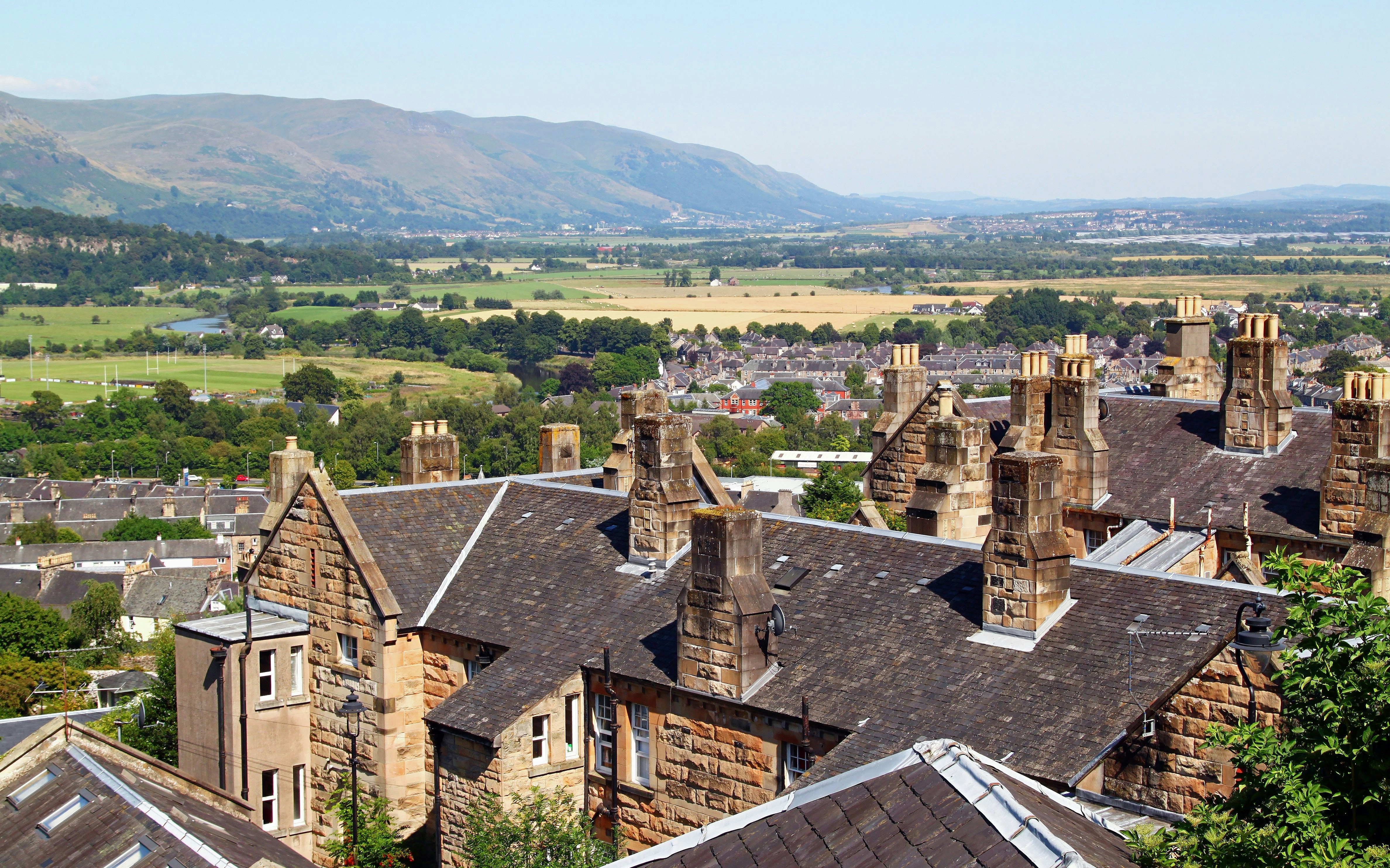 Traditional stone houses in Stirling viewed from Stirling Castle, Scotland.