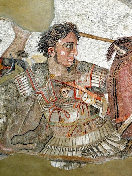 Mosaic of a warrior on horseback at the Archaeological Museum of Naples.